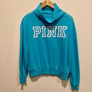 PINK Women’s Sweatshirt XS Blue Logo Cowl Neck Loungewear Victoria’s Secret